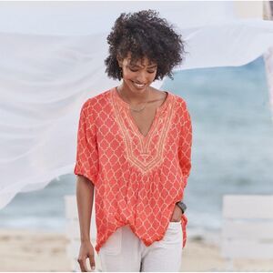 Sundance Spice of Life Tunic in Coral White Embroidery Size Large, Viscose